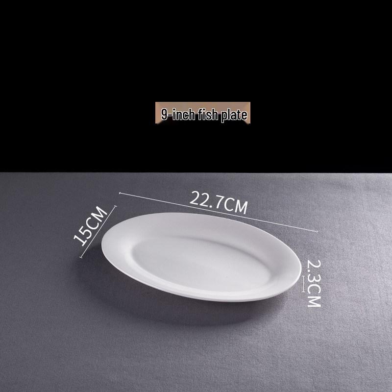 Pearl White Oval Fish-Shaped Ceramic Plate - Large, Thickened Edge, Ideal for Steaming & Hotel Tableware