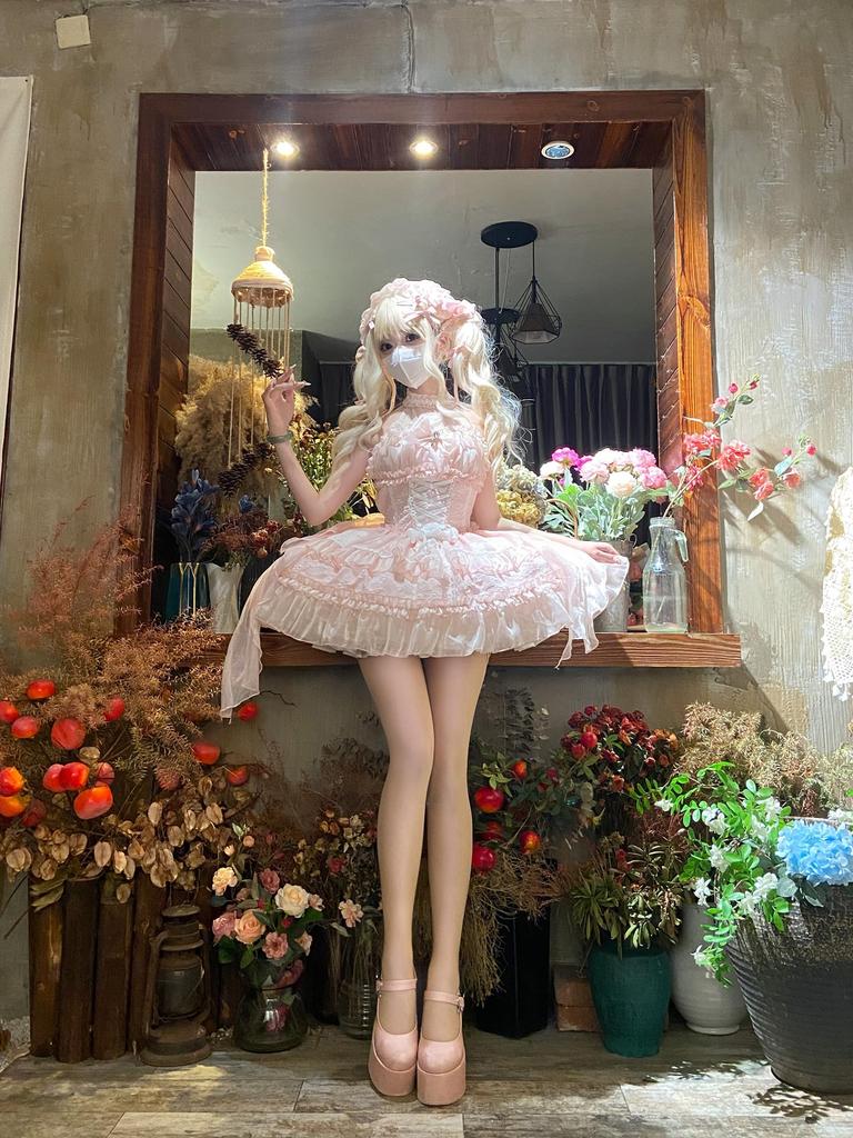 XHSUKADO Lolita JSK Jumper Skirt with and Lace This cute Gothic Lolita dress features a bridal and a Mori Girl princess Perfect for crossdressing in