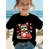 European Sizes Girls' Kawaii Dog & Heart Print Short Sleeve Blouse -Summer Casual Round Neck T-Shirt with Puppy Applique Top for & Little Girls