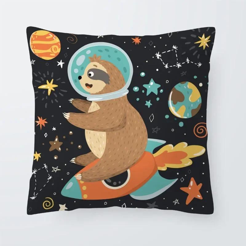 Astronaut Cat Planet Text Pillowcase Decoration Living Room Bedroom Sofa Pillowcase Creative Fun Cartoon Cushion Cover