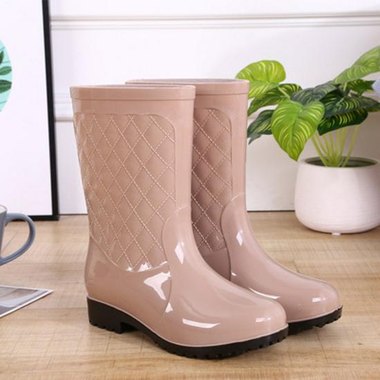 "Dámské khaki PVC holínky Shanghai Erxiang - Středně nízká holeň, Odolné vůči kyselinám a zásadám, Módní diamantový design, Styl 839"