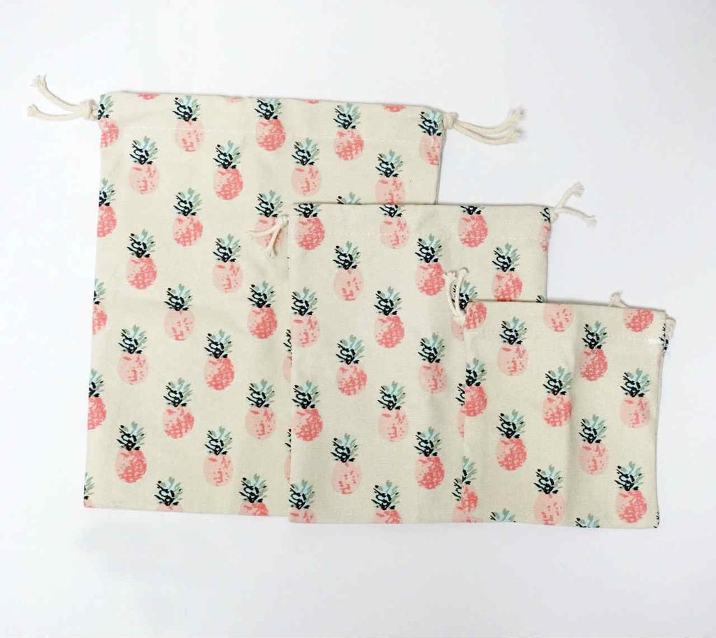 [Sasuga] [Lichidare de stoc] Geantă cu șnur (Mare, Mediu, Mic, Set 3 Piese, Geantă de călătorie din bumbac pentru pahare (Ananas)