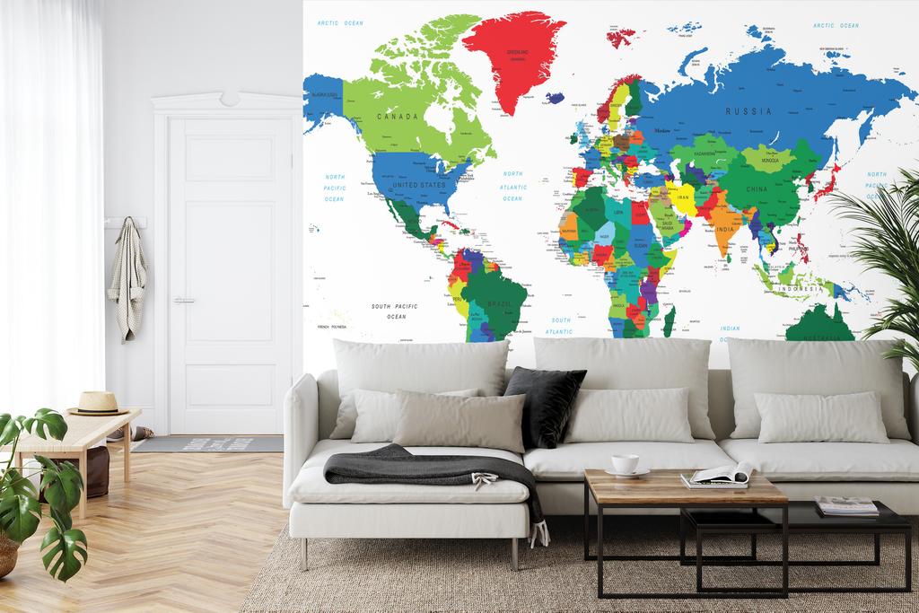 Photomural World Map Washable Fleece 368x254
