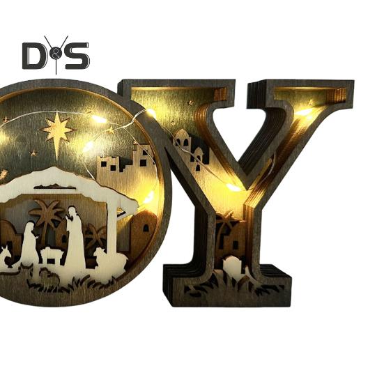 Julkrubba Ornament Trä Bokstaven JOY Bordsdekoration Rustik Religiös Bordsmantel Prydnad Gåva till Familj och Vänner