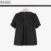ZANZEA Women Summer Round Neck Puff Short Sleeve Casual Blouse