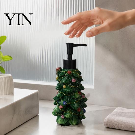Lotion Pump Bottle Resin Christmas Tree Soap Dispenser, Refillable Liquid Hand Shampoo Empty Container, for Bathroom Kitchen Countertop Container