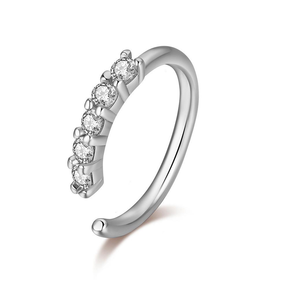 Piercing de Nariz em Zircônia em Forma de Arco Europeu e Americano: Joia para Piercing Corporal de Cobre sem Furo, Cravejada com Diamantes.