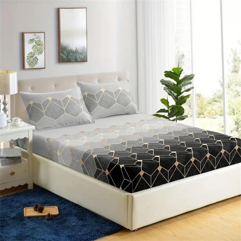 3-Piece 3D Geometric Gradient Fitted Sheet Set - Soft Microfiber, Elasticized Corners, Breathable, Hypoallergenic, Easy Care
