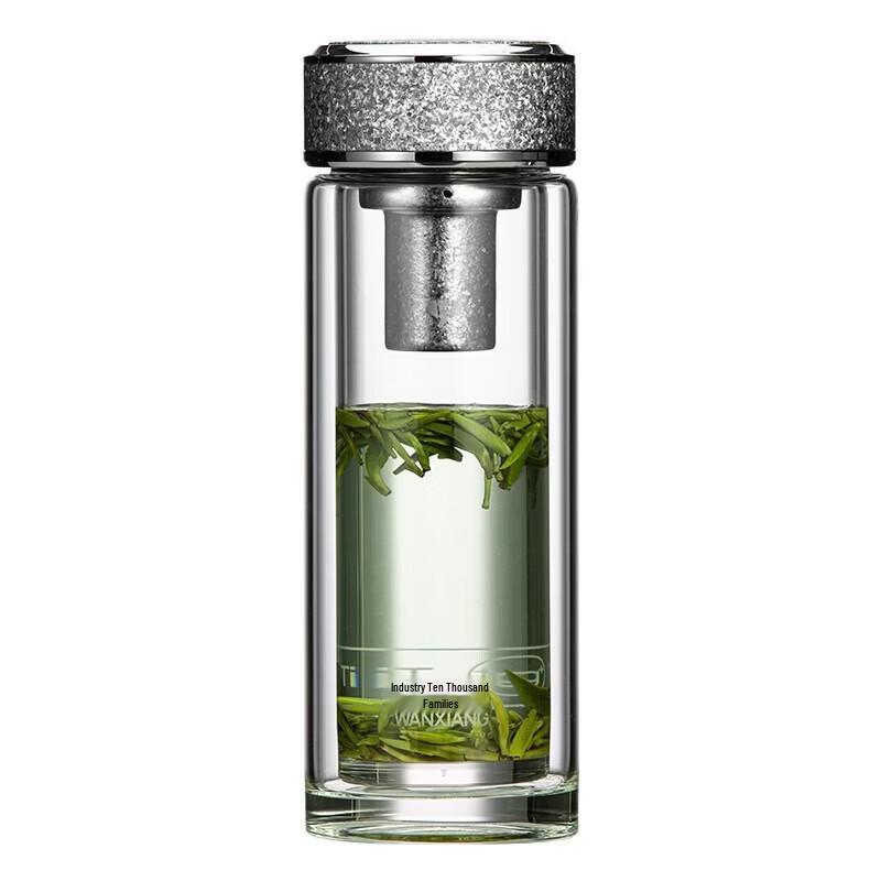 WANXIANG Double-Layer Silver Ion Portable Business Glass Tea Cup