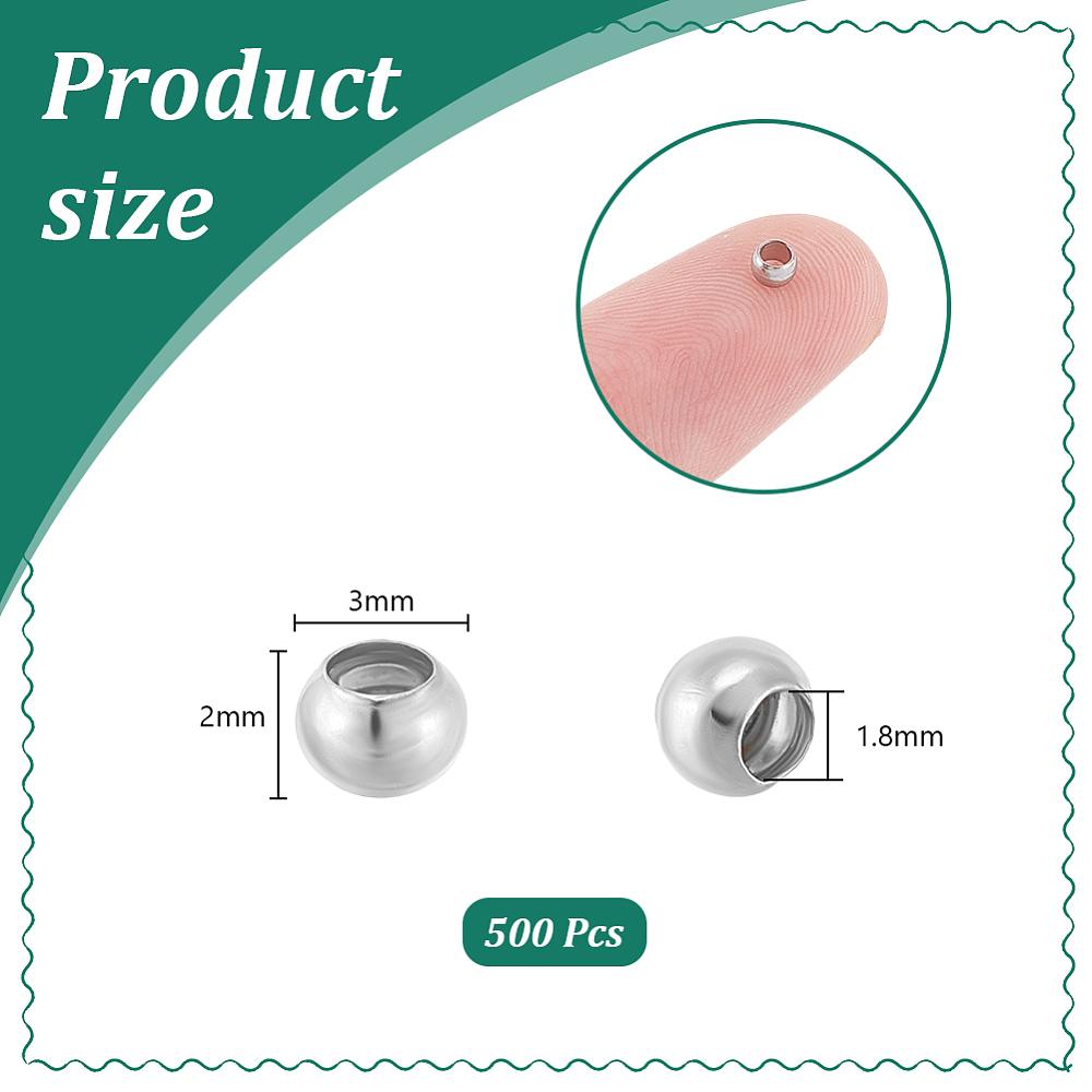 500Pcs 304 Stainless Steel Spacer Beads, Rondelle, Stainless Steel Color, 3x2mm, Hole: 1.8mm, 500pcs/set