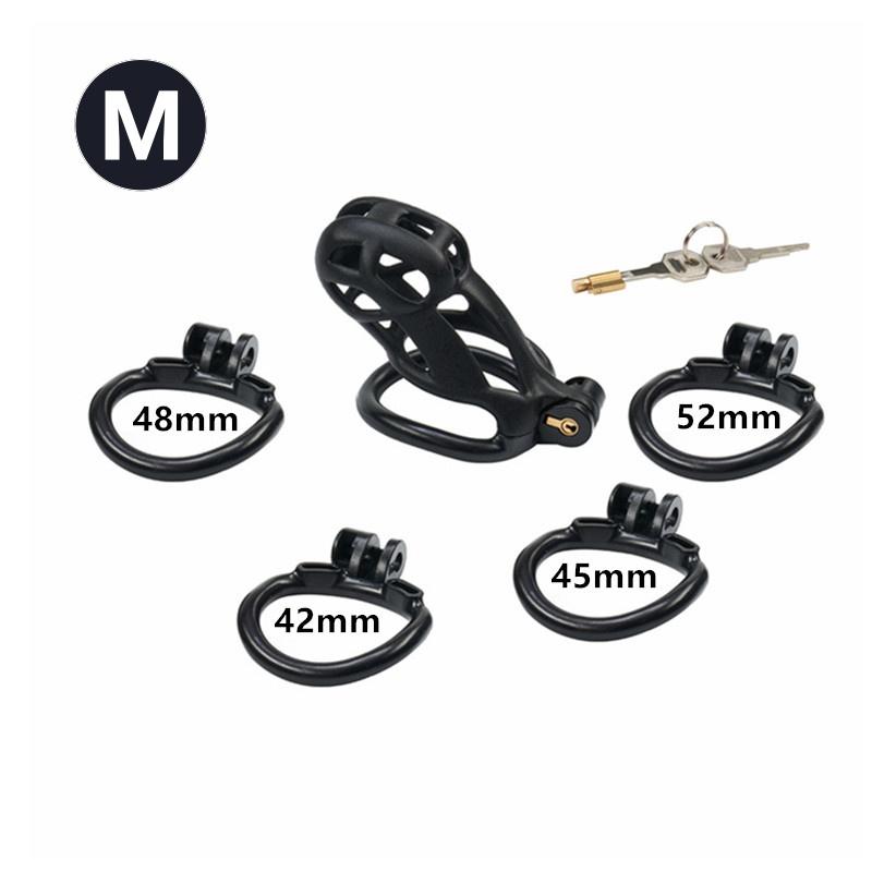 Chastity Men's Lock Chaste Vessel Černá Světlý PVC kroužek na penis Stahovací kroužek Multi Size Cage SM Sex Toys BDSM