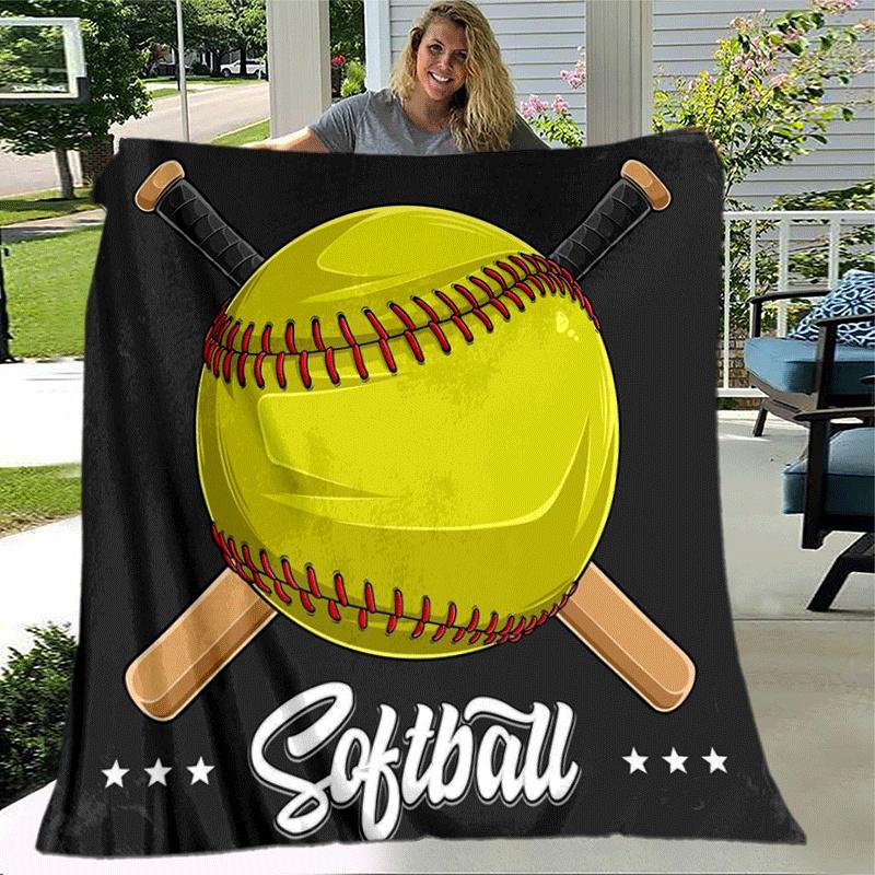 1pc Softball Printing Lightweight Flannel Blanket, Comfortable and Warm Blanket, for Camping Sofa Bed and Couch Office, Gift