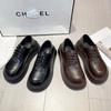 Black Loafers Women's 2025 New Retro Versatile Platform Small Leather Shoes Commuting Lace-up Deep Mouth Single Shoes