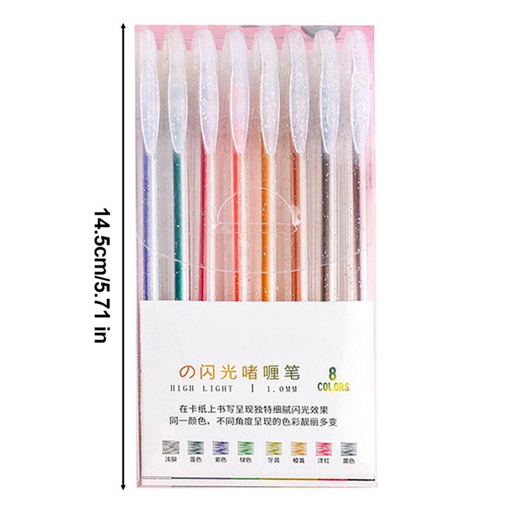 Pen Glitter Body Highlighter Multicolored Highlighter Pen Set with Transparent Body Smooth Metal Tip Glitter Gel for Coloring
