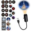 LED Decorative Night Light Christmas Halloween Projector, 3/6/10 Festive Scenes, 5D Holographic Flexible Metal Hose Lamp Gooseneck Projector