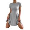French Round Neck Short Sleeve Dress 2025 Summer New Women's Waist Slimming Floral A-Line Skirt Blue