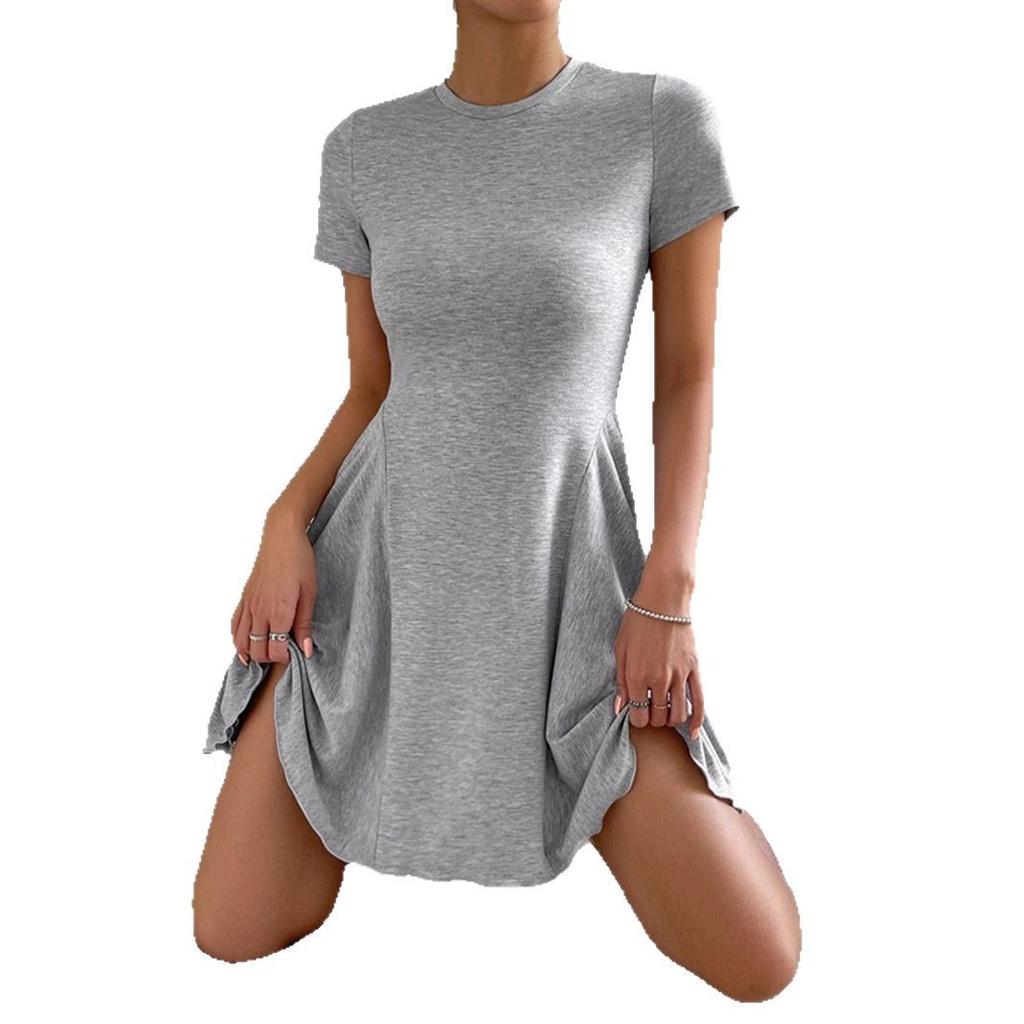 French Round Neck Short Sleeve Dress 2025 Summer New Women's Waist Slimming Floral A-Line Skirt Blue