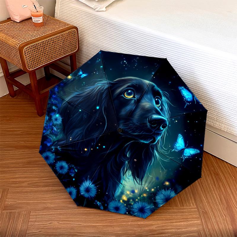 1 PC Automatic Folding Umbrella - Magical Night Dog Pattern, Portable & Foldable Design with 8 Ribs, Christmas Birthday Gifts