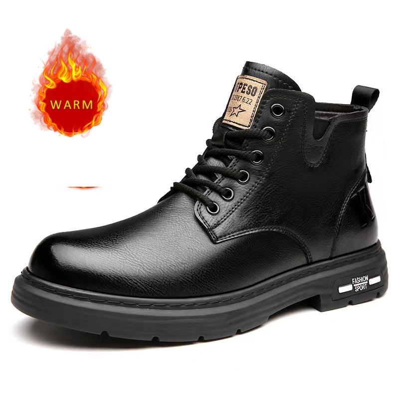 

Мода 2024 Британский стиль Мужская повседневная обувь из натуральной кожи Зимние ботинки с высоким берцем Рабочая обувь Мужская деловая повседневная обувь Толстая подошва 44