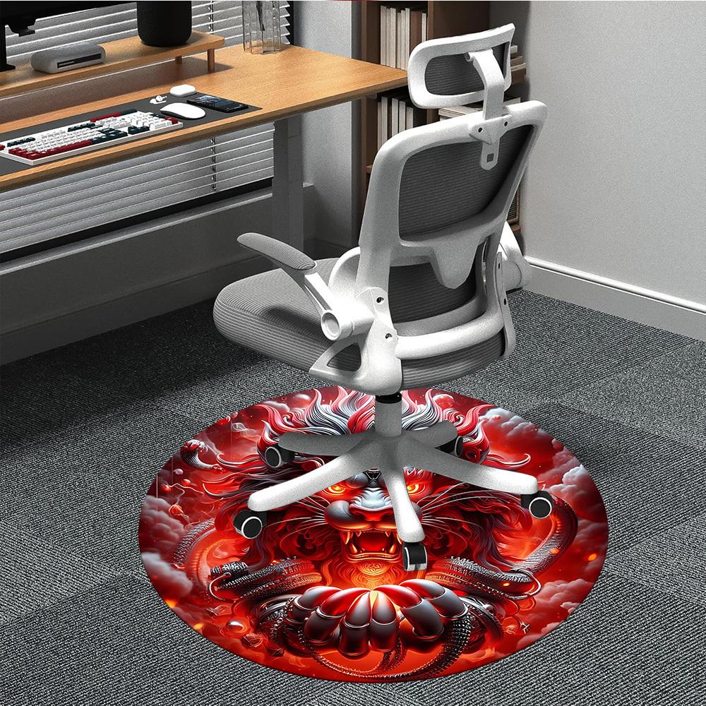 1pc Red Dragon Chair Carpet for Office, Round Non Slip Durable Large Size Office Carpet, Suitable for Office