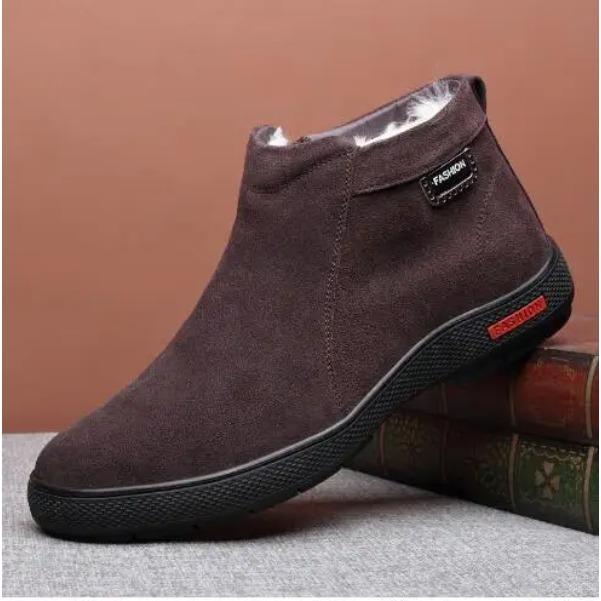 Зимние мужские хлопковые туфли из коровьей шерсти с плюшевой подкладкой, теплые кожаные туфли, мужские зимние ботинки с высоким голенищем, M1084 37