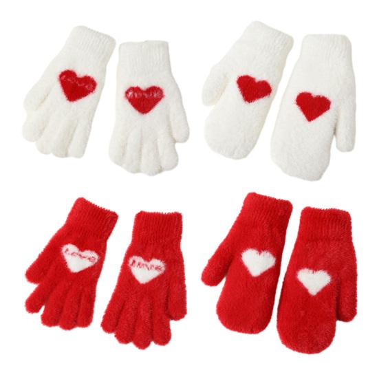 1 Pair Women Gloves Fingerless Red Heart Design Soft Fleece Lined Touchscreen Warm Mittens Valentine Day New Year Accessories