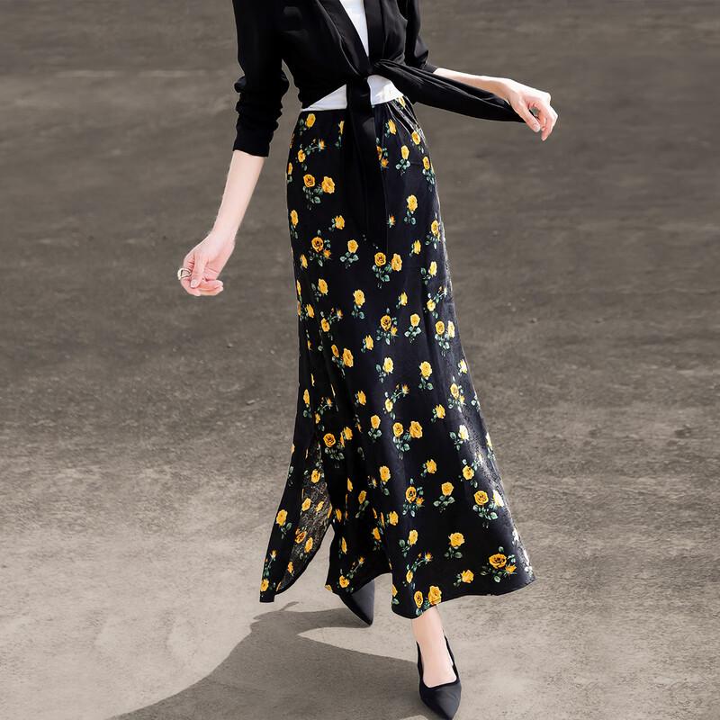 Elegant French Rose Jacquard Midi Skirt S