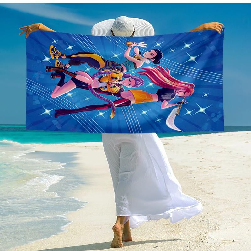Ultra-Soft Beach Towel with KPop Demon Hunters Theme,Ideal for Pool - Camping, Diving - Perfect Travel Essential, Vibrant Beach Towel.