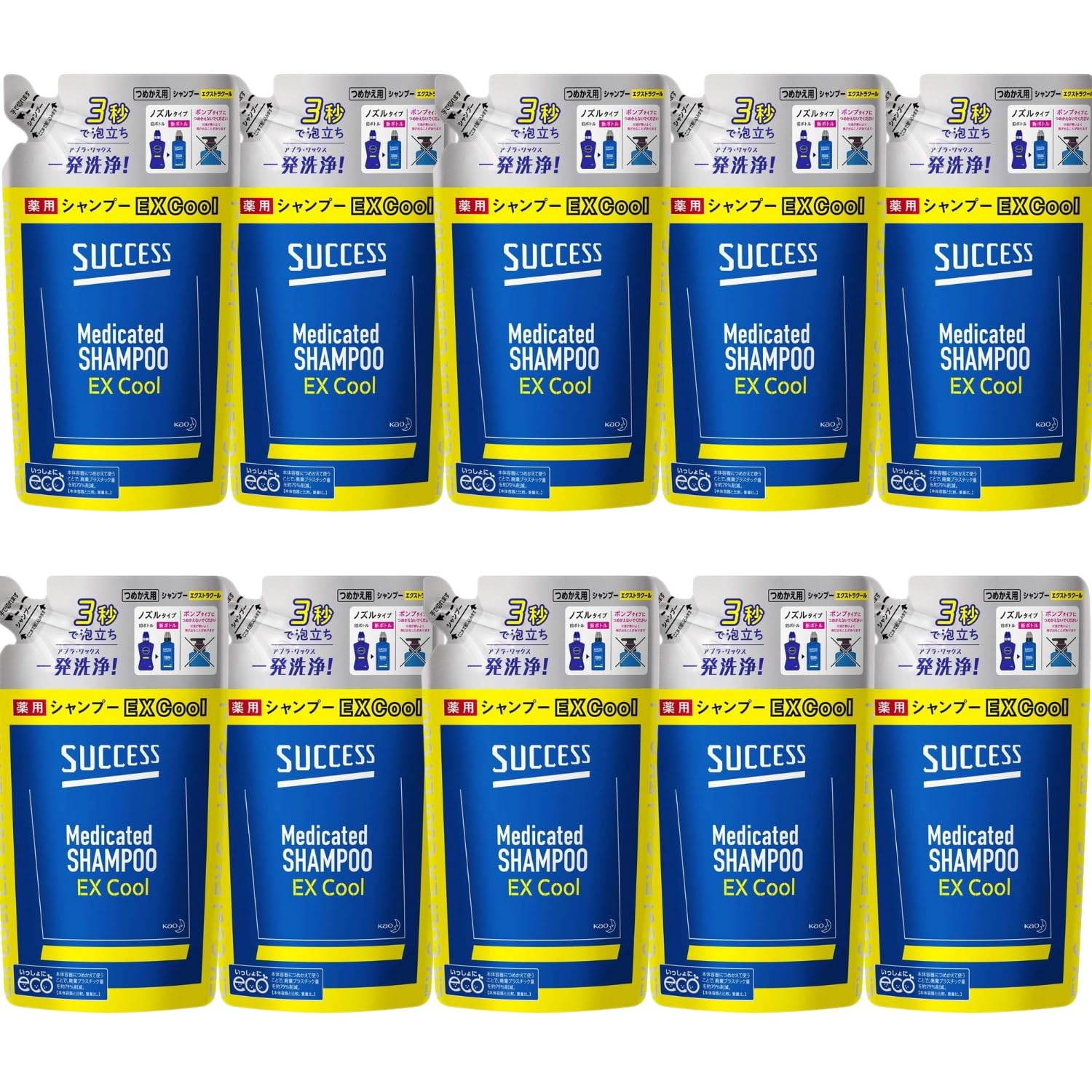 

Kao Success Лечебный шампунь Extra Cool Refill 320 мл Набор из 10 шт. 8LINK