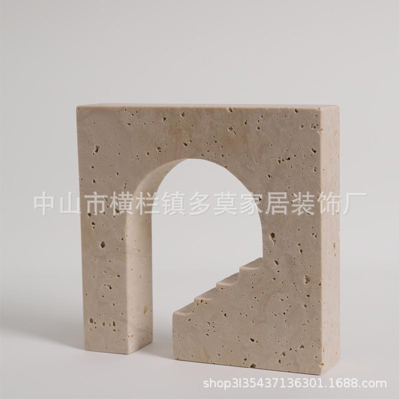 Modern Minimalist Yellow Travertine Geometric Arch Decorative Sculpture Home Interior Styling