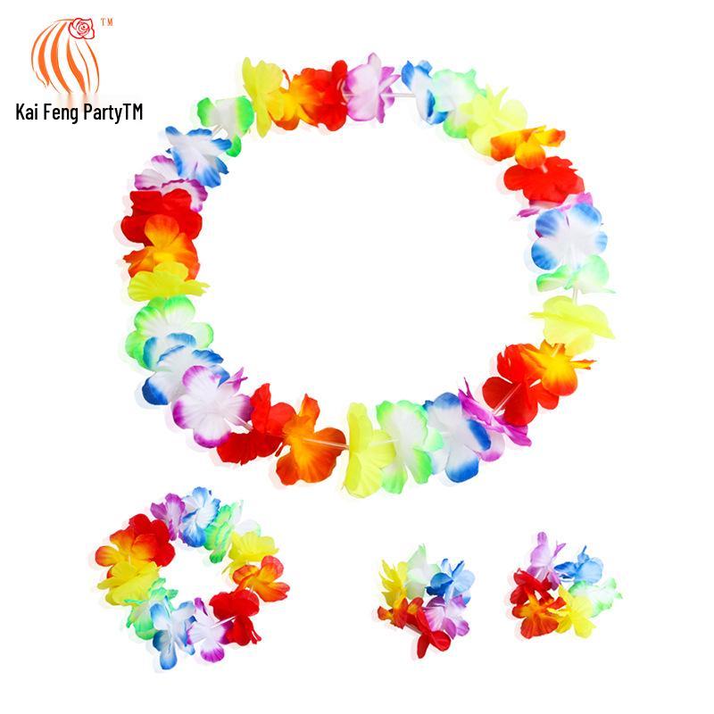 Kaifeng Hawaiian Grass Skirt & Flower Garland 6-Piece Set for Festival & Stage Performances
