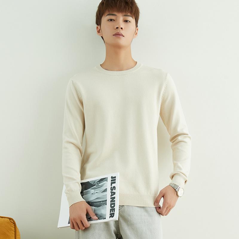 Autumn and Winter V-neck Round Neck Men's Knit Sweater Simple Wind Wild Color Pure Color Pullover Sweater Bottoming Business Sweater