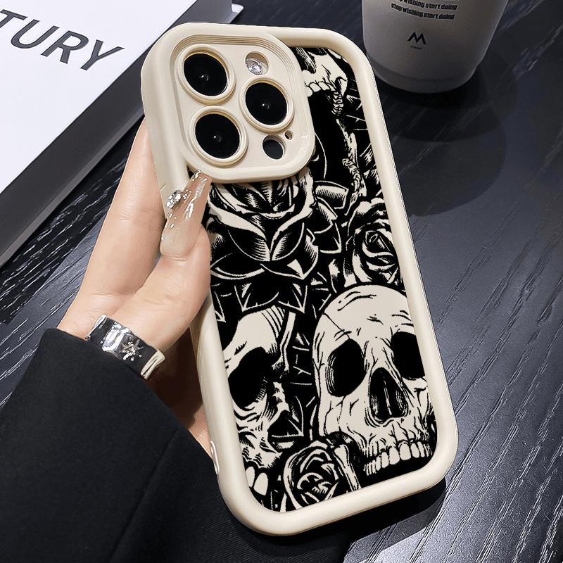 Minimalist Black Skull Pattern Silicone Soft Phone Case For iPhone 17 16 15 Pro Max 14 13 12 11 Pro 17 Air 16E XS X XR Cover