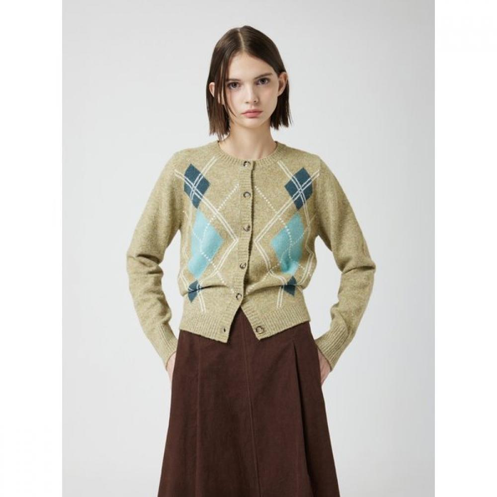 Cc Collect. Women Argyle Round Neck Cardigan C254ksl037
