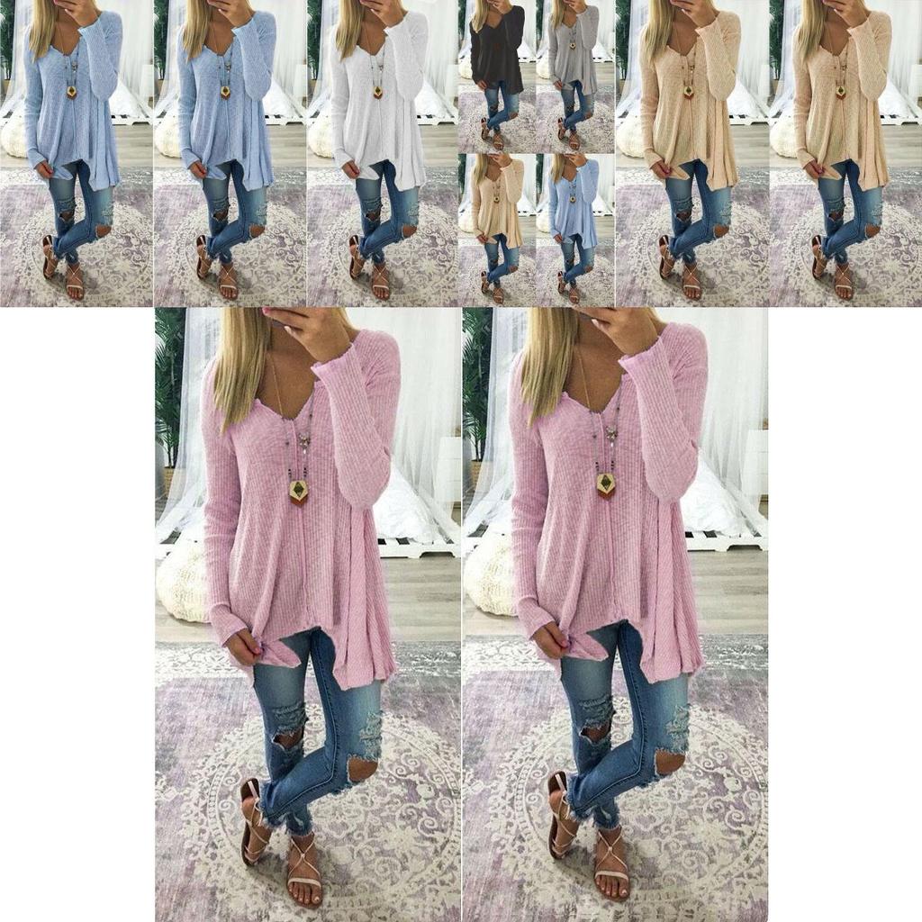 Elegant Plus Size Women Long Sleeve Loose Blouse With Baggy V Neck Tunic T Shirt