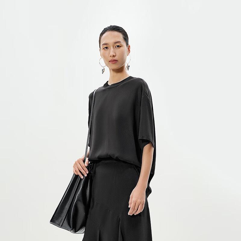 LESS 2025 Summer Loose Round Neck Mid-Sleeve Shirt