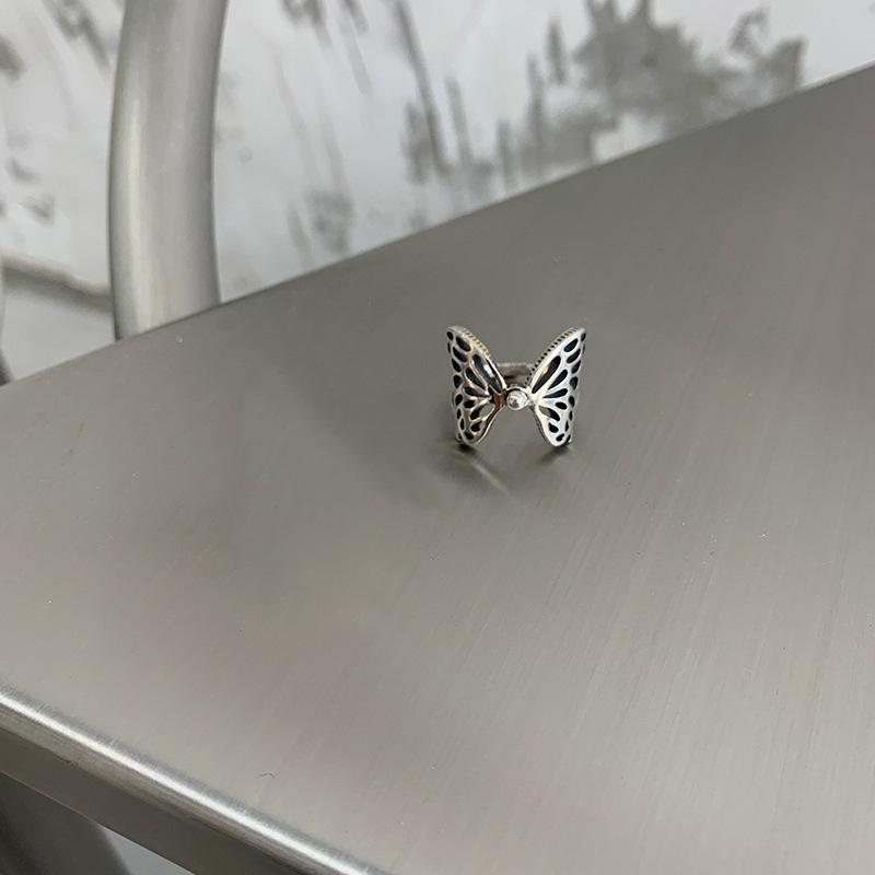 Adjustable Size Art Deco Geometric Ring Retro Simple Skeleton Butterfly Ring Exaggerated Fashionable Niche Ins Wind Senior Sense Ring Female