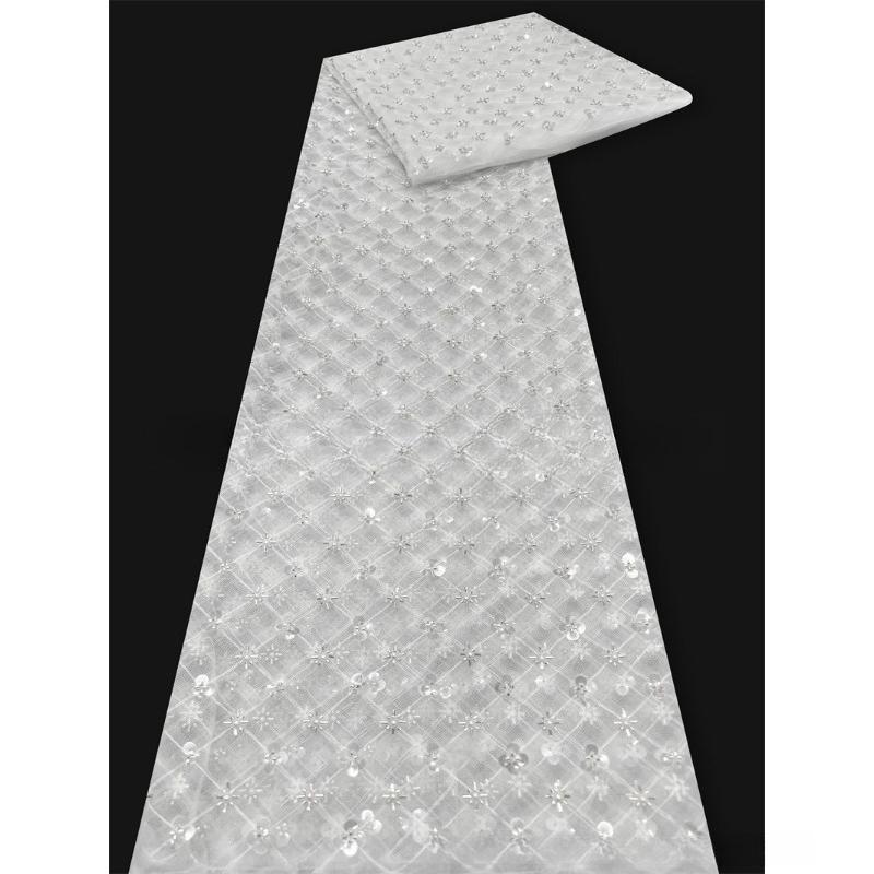 1 Yard Beaded Embroidery Diamond Pattern Lace Tulle Fabric Fashion Designer Material for Making Wedding Dress Gown Show Costume