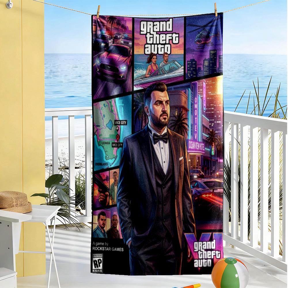Grand Theft Auto Beach Towel Soft Durable Quick-Dry Comfortable Lightweight Suitable for Swimming Gym Camping Yoga Vacation
