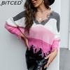 BITCED Women's Oversized Cropped V-Neck Sweater Women's Knit Sweater with Fringe for Fall/Winter