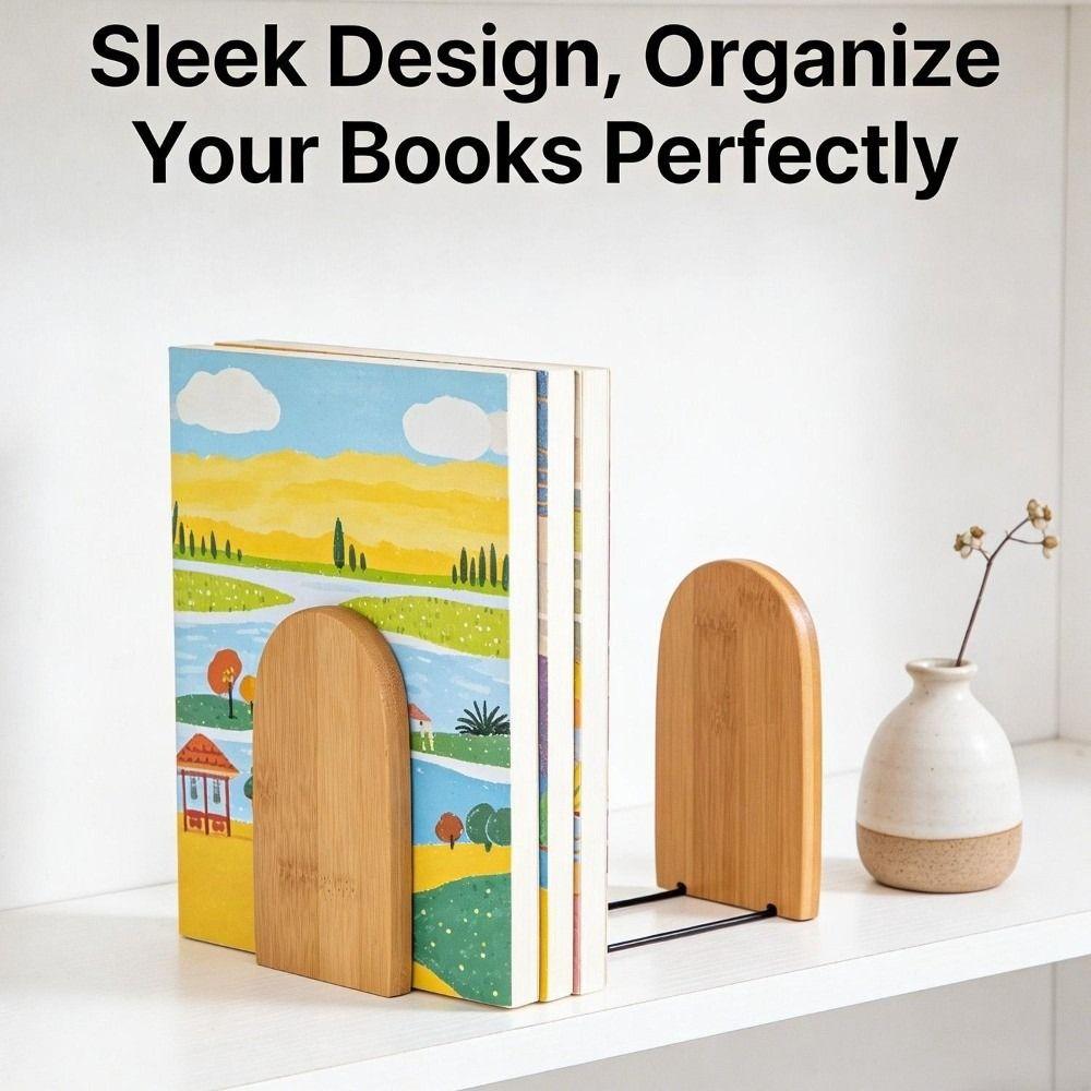 2Pcs Bamboo Bookshelf Anti Slip Detachable Bookends Heavy Duty Clip Book Holding Stopper