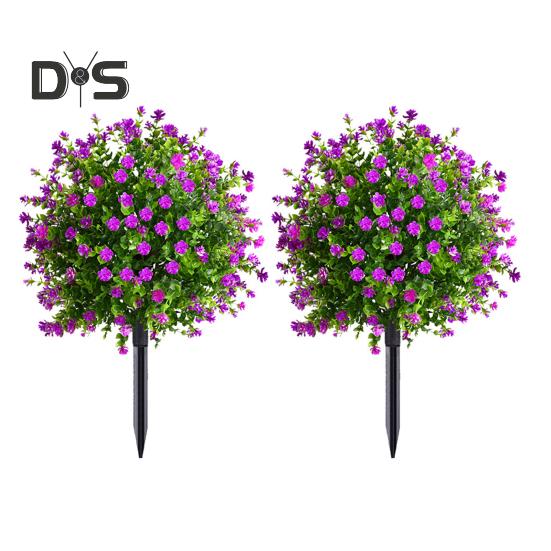 Artificial Topiary Ball Trees UV Resistant Faux Plants with Flowers Faux Greenery Shrubs with Ground Spike for Indoor Yard Porch Decoration