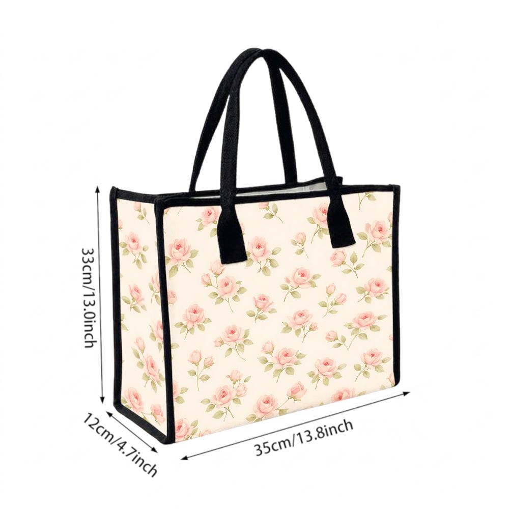 Floral Rose Pattern Tote Bag for Women Casual Daily Shopping Handbag Lightweight Shoulder Bag