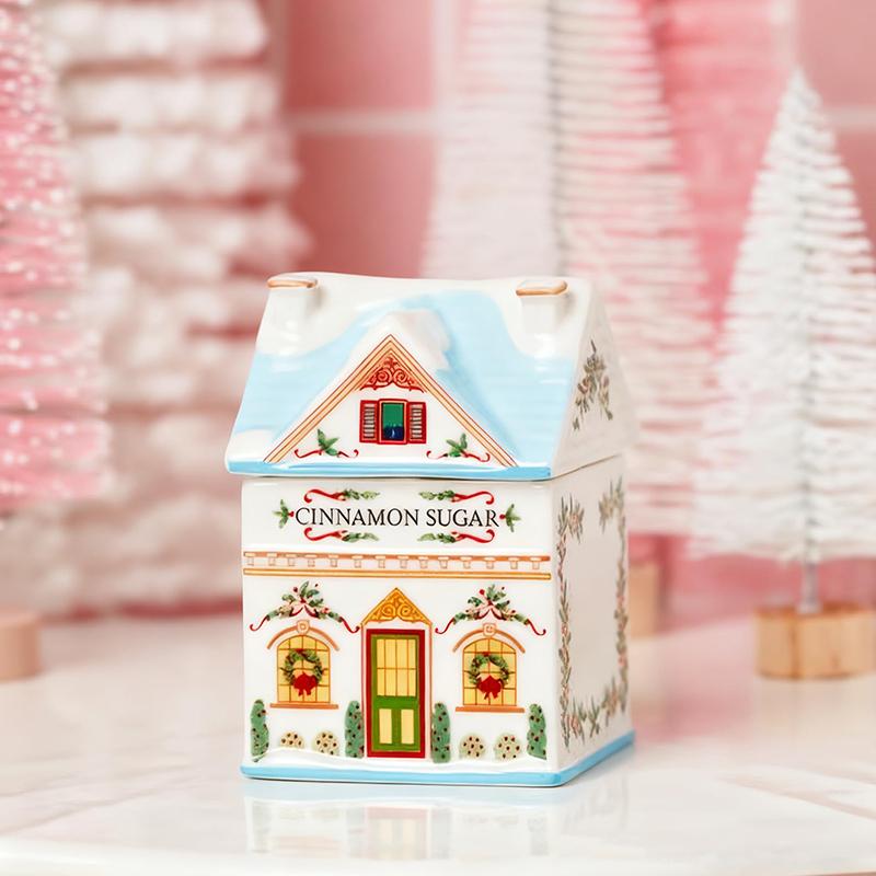 Holiday Village Spice House Set, Mini Christmas Gingerbread Houses Jars, Festive Decor Kitchen Countertop Candle.