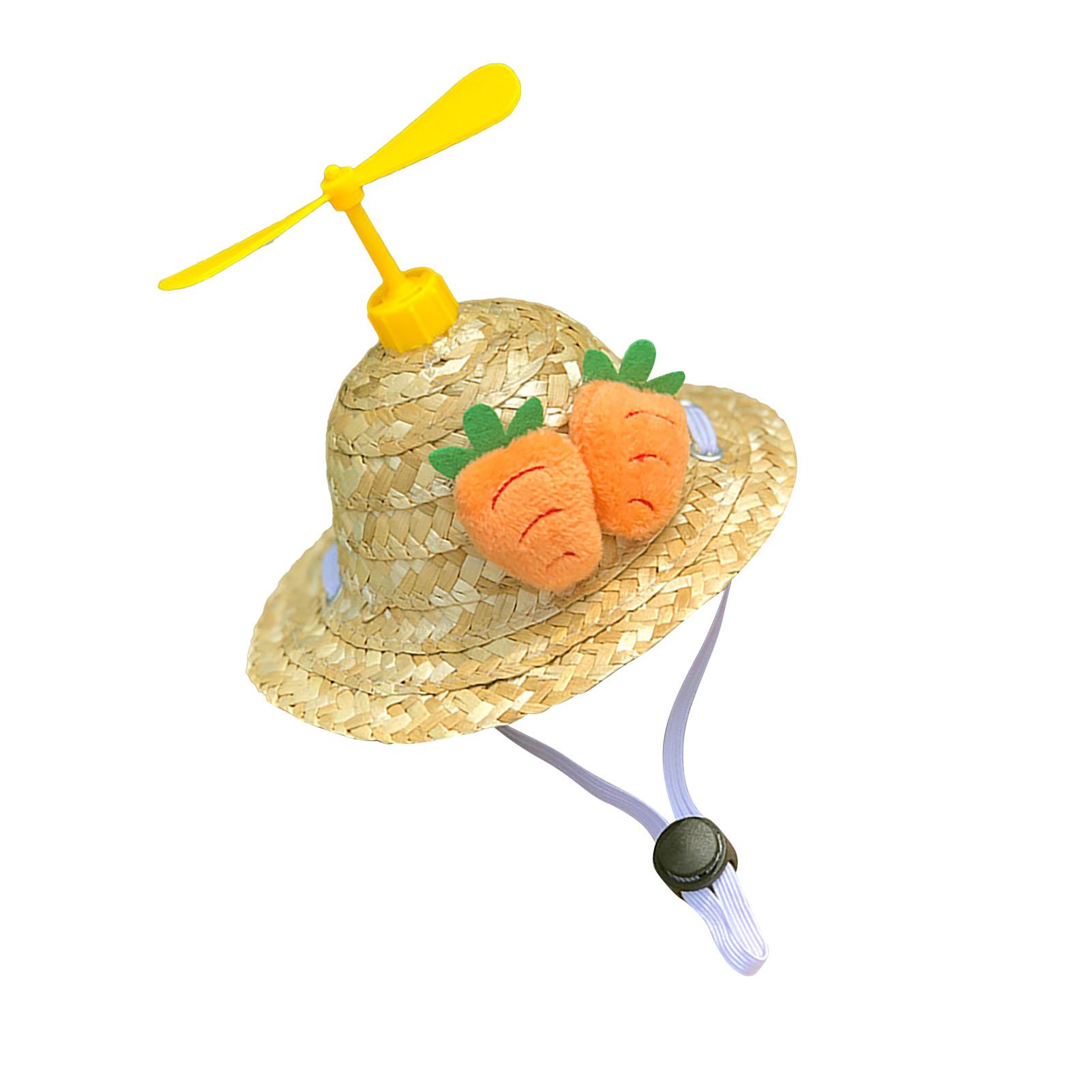 Pet Straw Hat Lovely Funny Handcrafted Bamboo Dragonfly Cat Straw Hat for Small Dogs and Cats Photograph Yellow Carrot M Bamboo Dragonfly Straw Hat