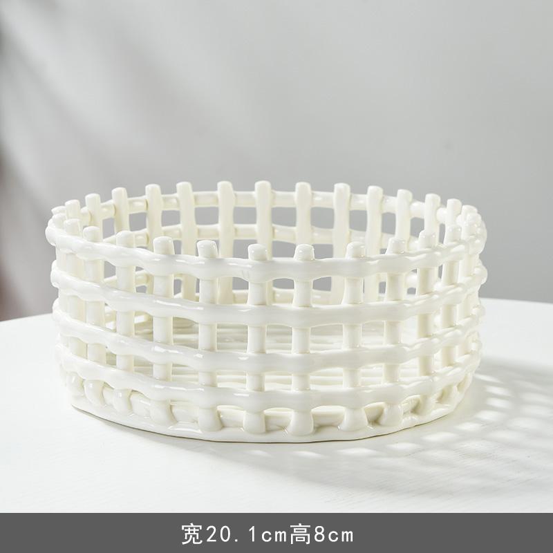 Круглая керамическая фруктовая тарелка, плетеная корзина для хранения закусок, конфет, украшения, скандинавский домашний кухонный слив, фруктовая и овощная тарелка