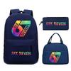 Sechs Sieben 67 Bedruckter Kinderrucksack Brottasche Federmäppchen Schultasche für Schüler Dreiteiliges Set