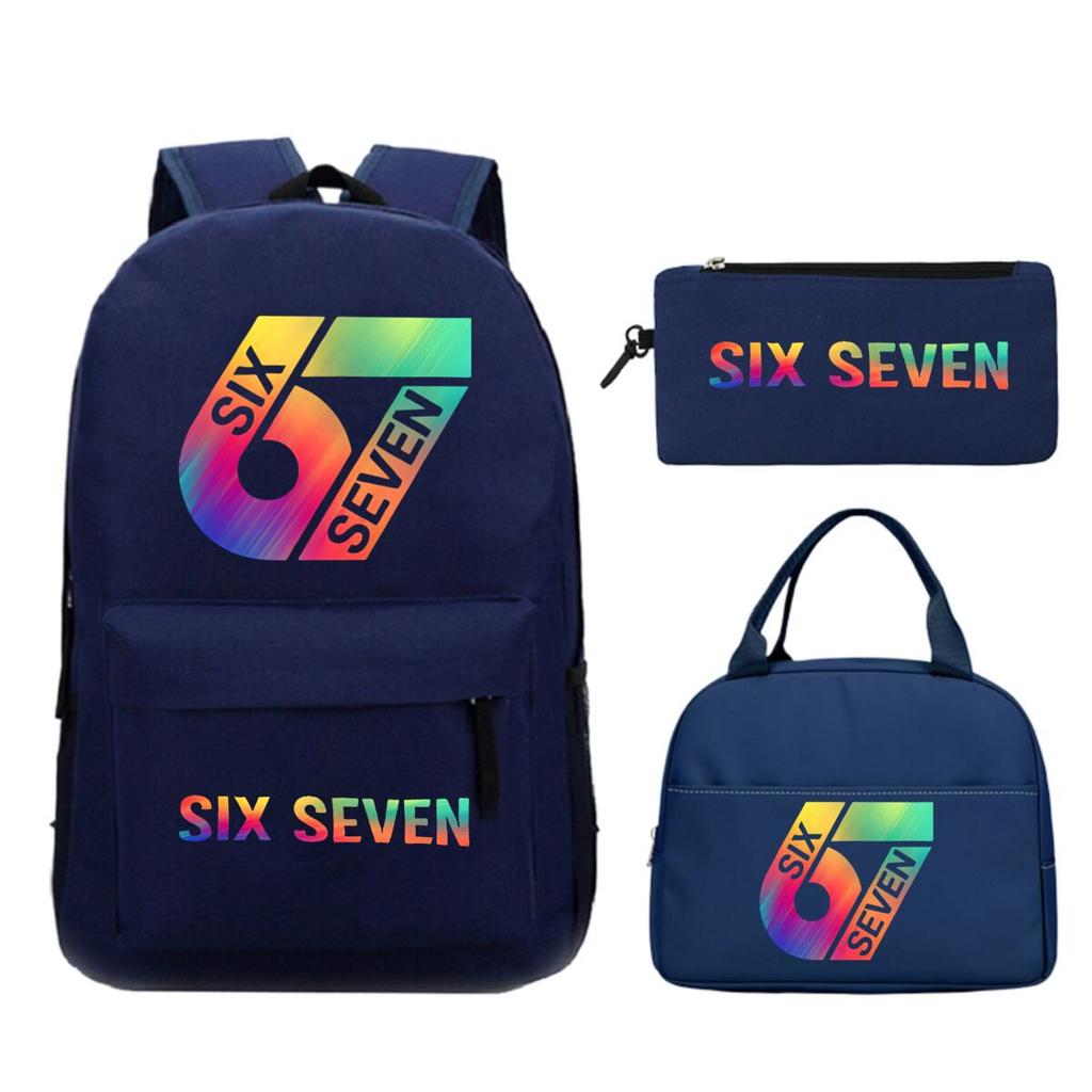 Sechs Sieben 67 Bedruckter Kinderrucksack Brottasche Federmäppchen Schultasche für Schüler Dreiteiliges Set