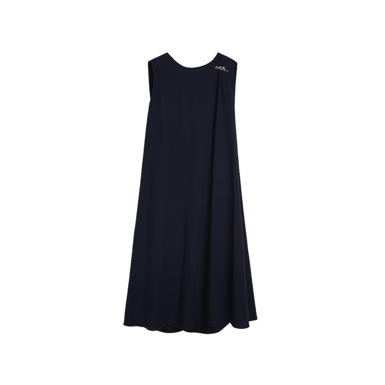 ELLE French Style Logo Design Mid-Length Slimming Little Black Dress Sleeveless Dress Women Dresses Dark-Blue EL48776