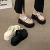 Premium Silver Rhinestone Toe Slippers Women's Summer Wear 2025 New Small Height-increasing Platform Beach Shoes